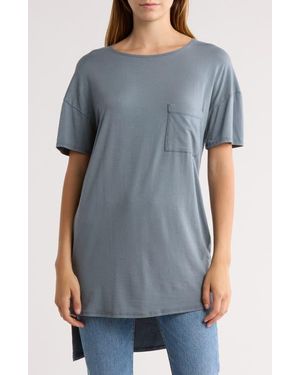 Go Couture Short Sleeve High-Low Tunic Top - Blue