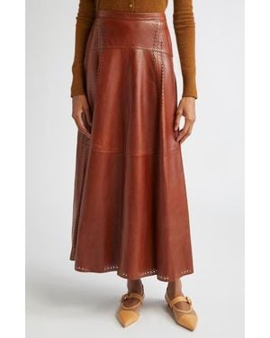 Ulla Johnson Aninda Eyelet Trim Leather A-Line Skirt - Brown