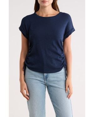 Bobeau Shirred Side Tie T-Shirt - Blue