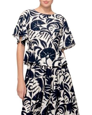 MELLODAY Smocked Waist Short Sleeve Top - Blue