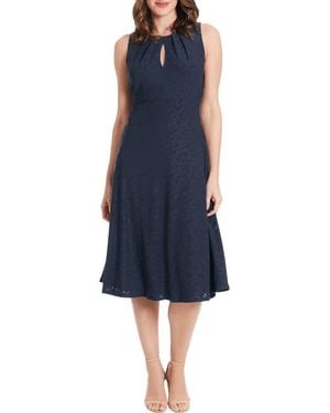 London Times Eyelet Keyhole Fit & Flare Midi Dress - Blue