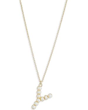Meshmerise Imitation Pearl Initial Pendant Necklace - White