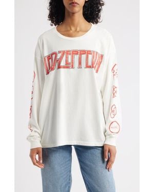 Daydreamer Led Zepplin Four Symbols Merch Cotton Graphic T-Shirt - White