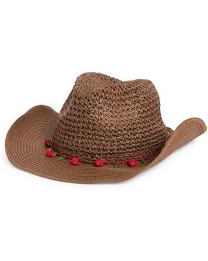 BCBGeneration Crochet Straw Cowboy Hat With Bead Trim - Brown