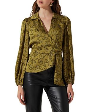 Astr Side Drape Wrap Top - Green
