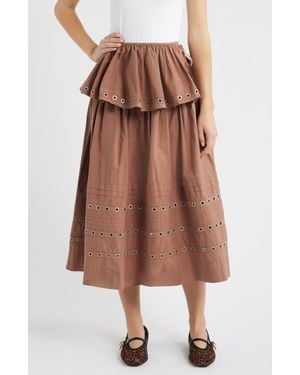 Damson Madder Anika Ruffle Grommet Organic Cotton Maxi Skirt - Brown