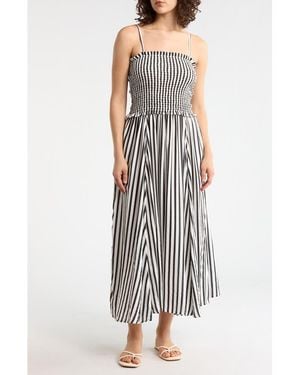 Boho Me Stripe Smocked Cover-Up Midi Dress - Black