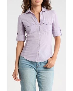James Perse Three-Quarter Sleeve Button-Up Shirt - Purple