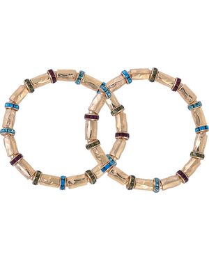Rachel Roy Set Of 2 Beaded Bangle Bracelets - White