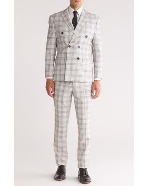 Gino Vitale Slim Fit Check Double Breasted Suit - White