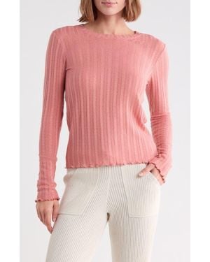 Splendid Long Sleeve Pointelle T-Shirt - Red
