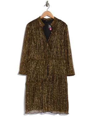 Vince Camuto Novelty Ruffle Neck Long Sleeve Trapeze Dress - Natural