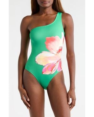Hutch Placement Print One-Shoulder One-Piece Swimsuit - Green