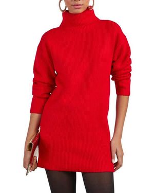 Vici Collection Uptown Turtleneck Long Sleeve Sweater Dress - Red
