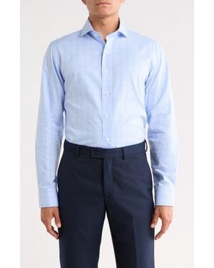 Lorenzo Uomo Trim Fit Textured Windowpane Dress Shirt - Blue