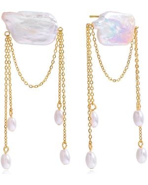LA MENO Faux Pearl Tassel Drop Earrings - White