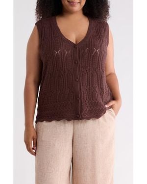 Tahari Open Stitch Sweater Vest - Brown