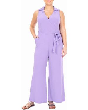Nina Leonard Solid Tie Waist Jumpsuit - Purple