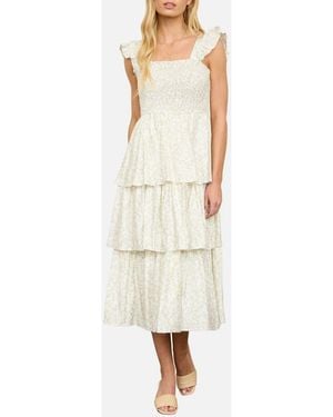 AUGUST SKY Smocked Tiered Midi Dress - White