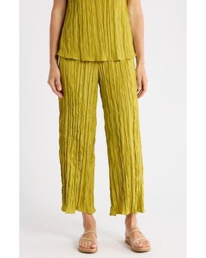 Eileen Fisher Crinkled Silk Wide Leg Pants - Green