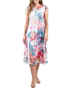 Komarov Floral Cap Sleeve Midi Dress - Red
