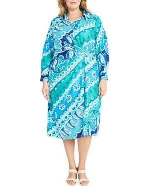 Donna Morgan Long Sleeve Twisted Waist Midi Shirtdress - Blue