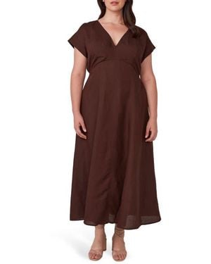 Estelle Aubrey Cutout Linen Blend Midi Dress - Brown
