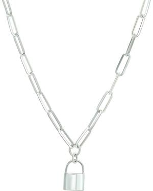 CANDELA JEWELRY Lock Pendant Paperclip Chain Necklace - Metallic
