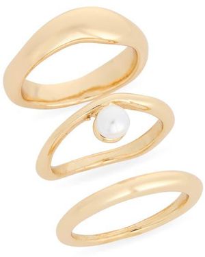 Nordstrom Rack Set Of 3 Faux Pearl Organic Band Rings - Metallic