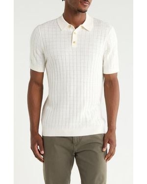 14th & Union Short Sleeve Grid Sweater Knit Polo - White