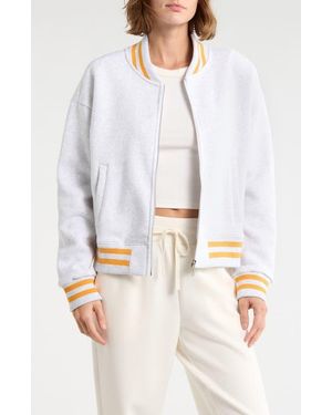 90 Degrees Silicone Varsity Stripe Fleece Zip Jacket - White