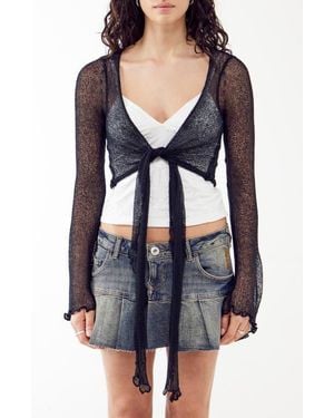 BDG Sheer Tie Front Cardigan - Blue