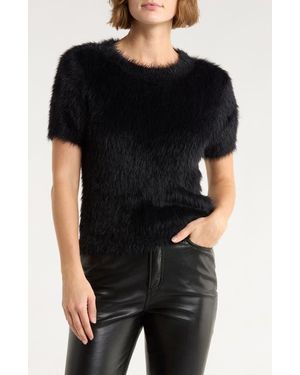 Leith Eyelash Knit Short Sleeve Sweater - Black