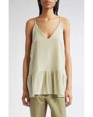 BITE STUDIOS Lily Parchment Textured Organic Cotton & Organic Silk Peplum Top - Blue