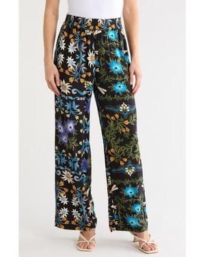 Tahari Floral Leaf Wide Leg Pants - Green