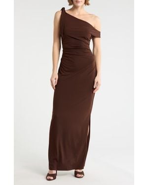 Wayf Ruched Midi Dress - Brown