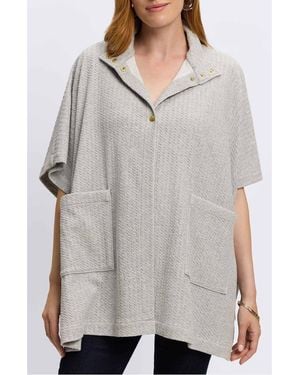 Foxcroft Aspyn Cable Stitch Snap Front Knit Cape - Gray