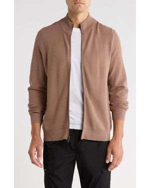 Tahari Full Zip Jersey Sweater - Brown
