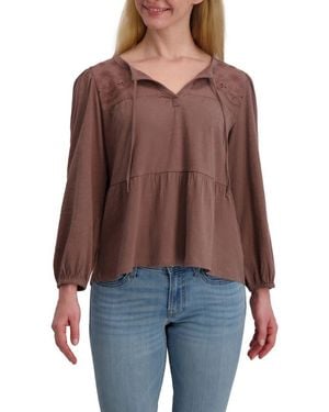 Lucky Brand Long Sleeve Cotton Babydoll Top - Brown