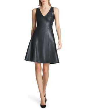 Commando V-Neck Faux Leather A-Line Dress - Black