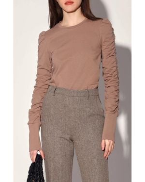 Walter Baker Dot Ruched Long Sleeve Top - Brown