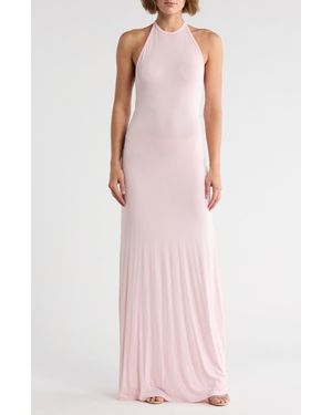 Go Couture Fitted Maxi Halter Dress - Pink