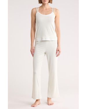 Danskin Variegated Ribbed Camisole & Pants Pajamas - White
