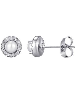 Adornia Pavé Halo Freshwater Pearl Stud Earrings - Metallic