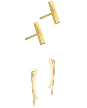 Adornia Set Of 2 Bar & Ear Climber Earrings - Metallic