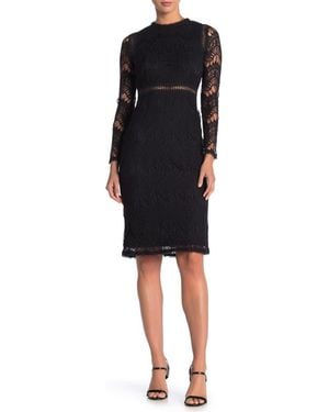 Love By Design Lace Long Sleeve Midi Dress - Black