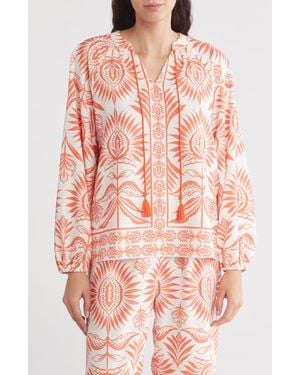 Gemma Jane Boarder Print Tie Neck Top - Pink