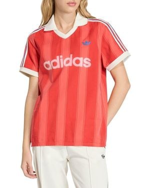 adidas Striped Logo Cotton Jersey T-Shirt - Red