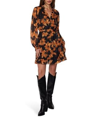 Lost + Wander Golden Rendezvous Floral Print Long Sleeve Minidress - Black