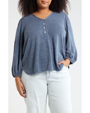 Max Studio Three-Quarter Sleeve Henley Top - Blue